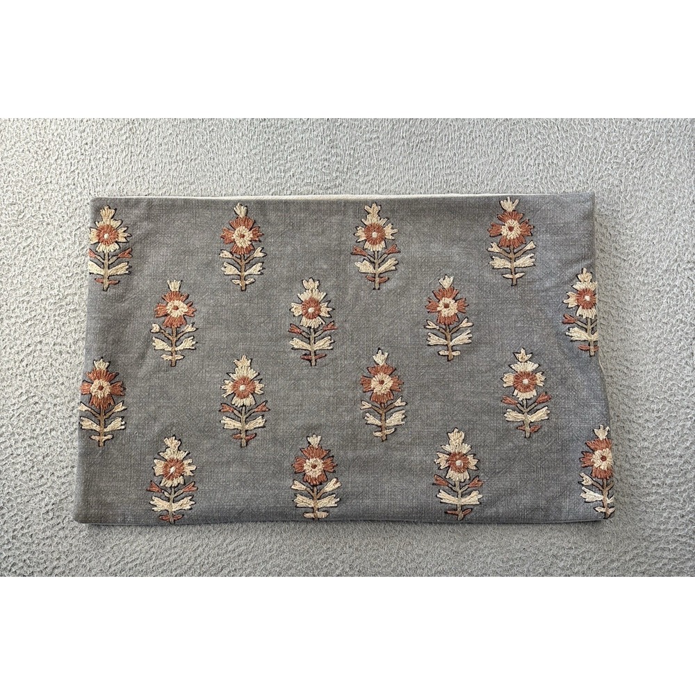 Pottery Barn Camille Lumbar Pillow Cover 16x26 Floral Embroidered Cotton
